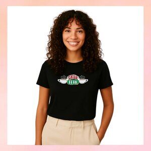 Friends Central Perk Coffee Shop Logo Black Graphic T-Shirt Tee S/M